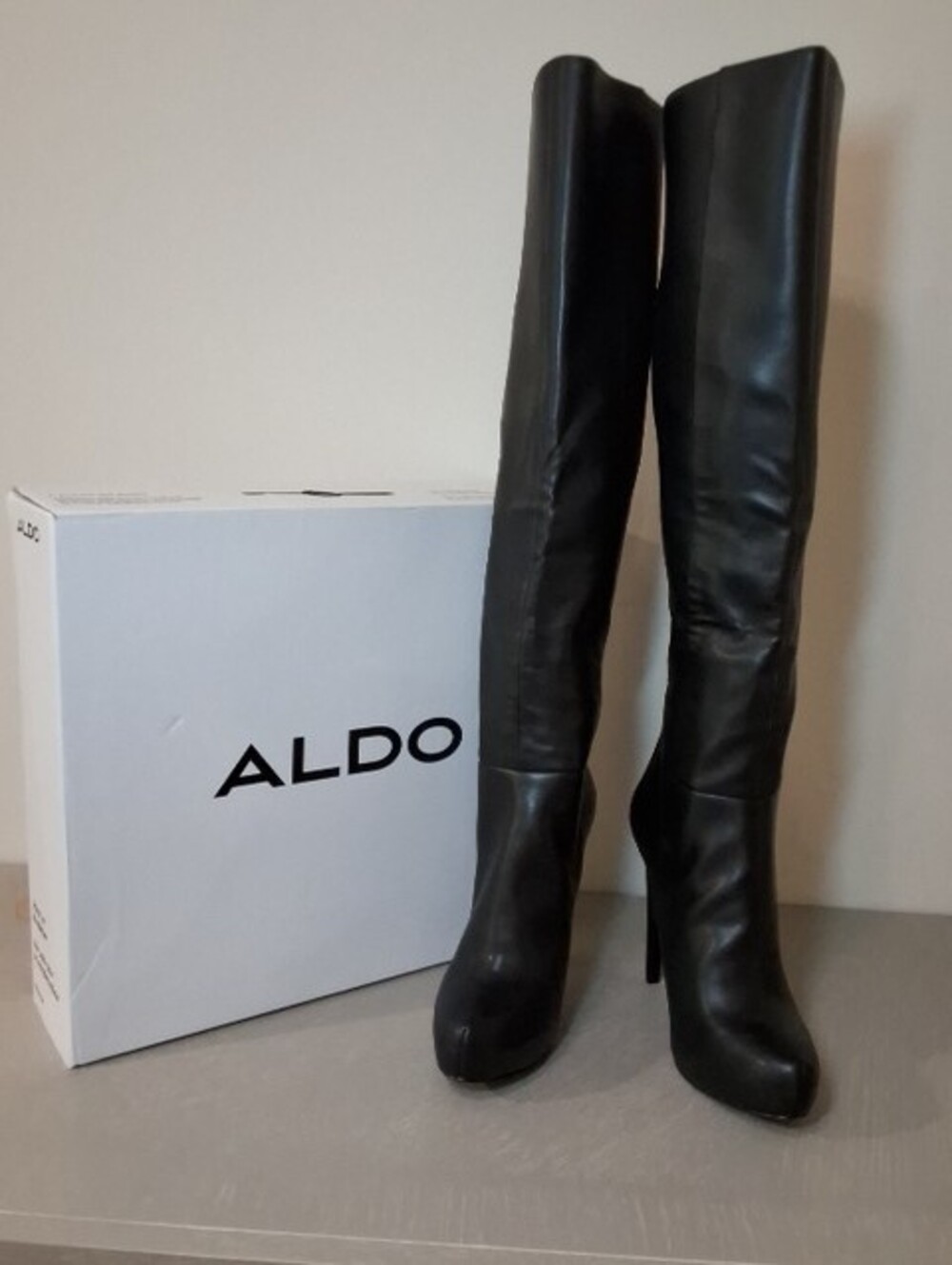 ALDO Thardossi Over The Knee Boots Black Faux Leather Platform Stiletto Size 9 - Picture 4 of 5